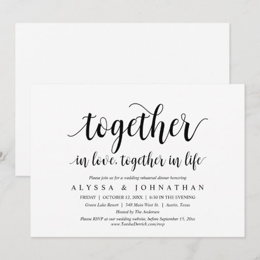 Samen in de liefde, samen in het leven, feestviere kaart (Voorkant / Achterkant)