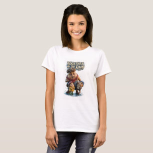 Samen in de regen Mooie gezins kunst T-shirt