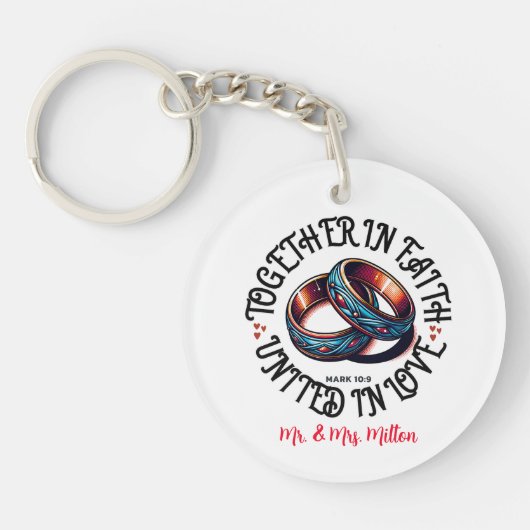 Samen in geloof verenigd in liefde- Mark 10:9 Sleutelhanger (Voorkant)