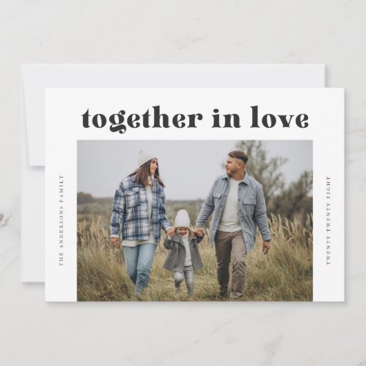 Samen in Liefde Moderne Drie Foto Kerstmis Feestdagenkaart (Voorkant)