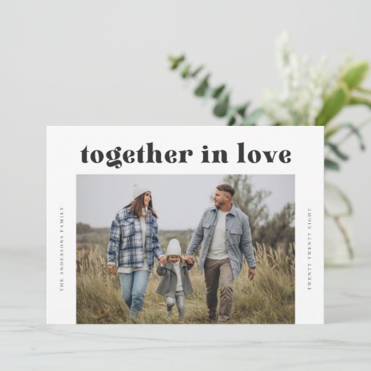 Samen in Liefde Moderne Drie Foto Kerstmis Feestdagenkaart (Staand voorkant)