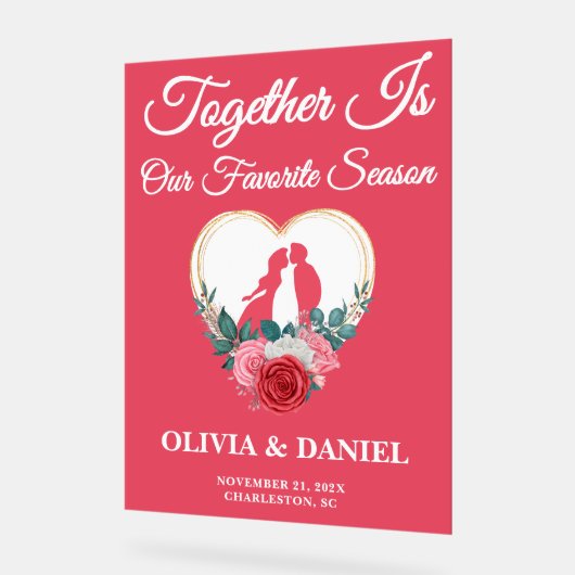 Samen is ons favoriete seizoen | herfstbruiloft acryl bord (Hoek)
