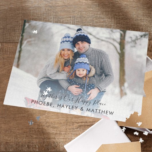Samen is onze Happy Place Kerstfamilie Foto Legpuzzel
