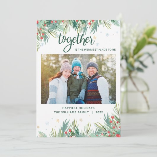 Samen kerstfeest feestdagenkaart (Staand voorkant)