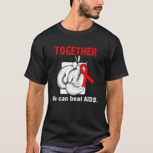 Samen kunnen we aids slaan in handschoenen van roo t-shirt (Voorkant)