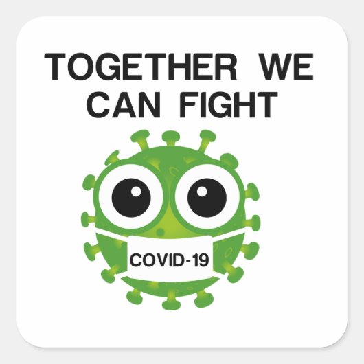 SAMEN KUNNEN WE COVID-19 BESTRIJDEN VIERKANTE STICKER (Voorkant)