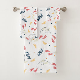 Samen lopen: avontuur voetafdruk patroon bad handdoek