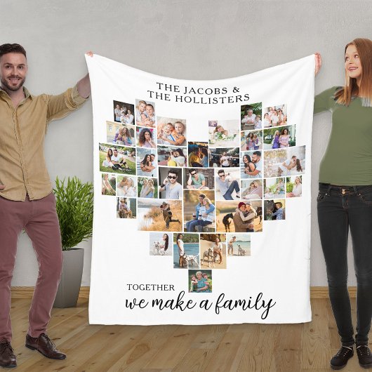 Samen maken we een familie 36 Foto Collage Heart Fleece Deken
