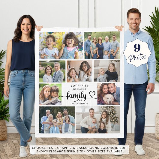 Samen maken we een familiehart van 9 foto's fleece deken