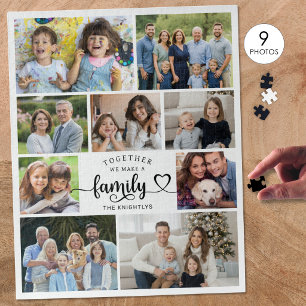 Samen maken we een familiehart van 9 foto's legpuzzel