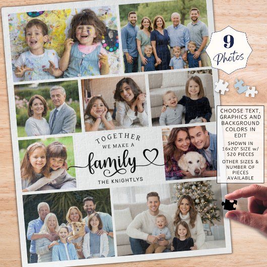 Samen maken we een familiehart van 9 foto's legpuzzel
