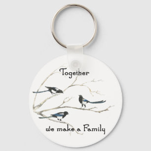 Samen maken we een familiekandidaat Magpie Bird Sleutelhanger