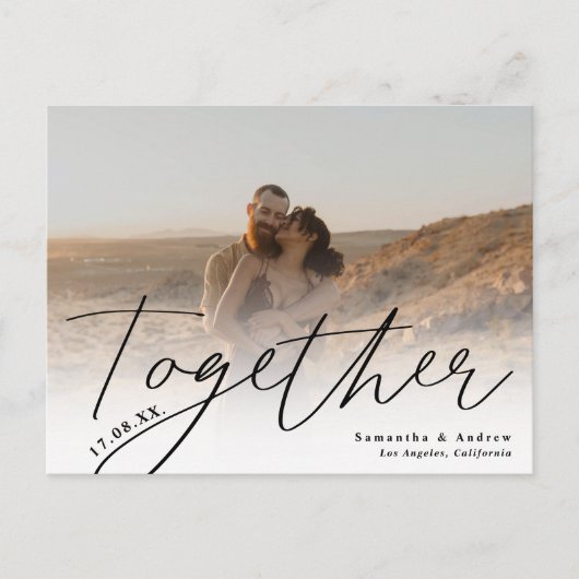 Samen manuscript moderne 2 foto's sparen de datum briefkaart (Voorkant)