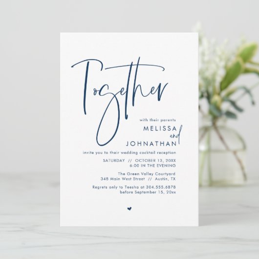 Samen met hun ouders, bruiloft receptie kaart (Staand voorkant)