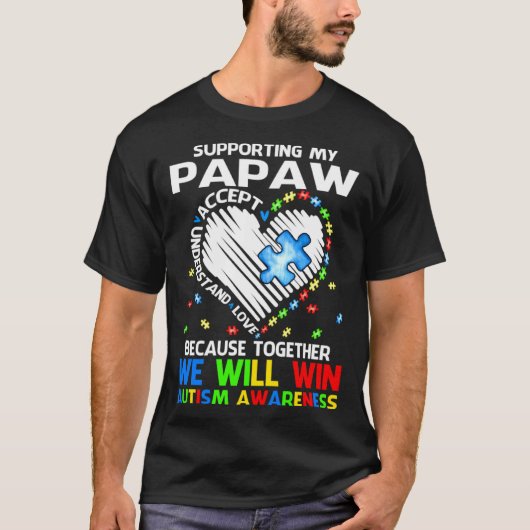 Samen Mijn Opa Steunen We Will Win Autisme Bewustz T-shirt (Voorkant)
