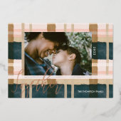 Samen Moderne groene roze Waterverf foto Folie Feestdagenkaart (Voorkant)