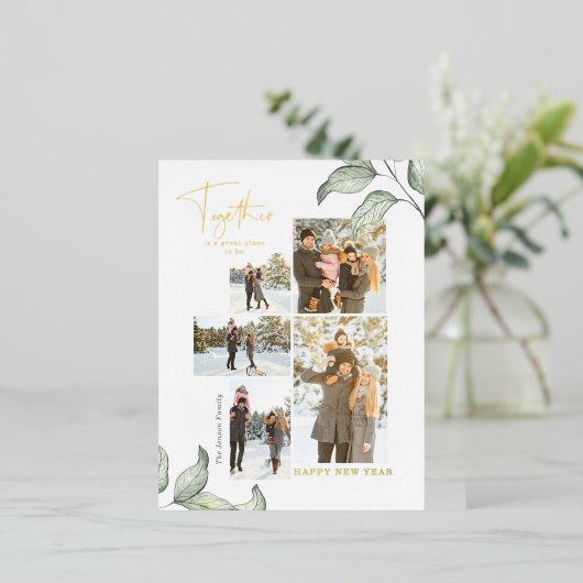 Samen Nieuwe jaren Foto Gold Folie Feestdagen Briefkaart (Staand Voorkant)