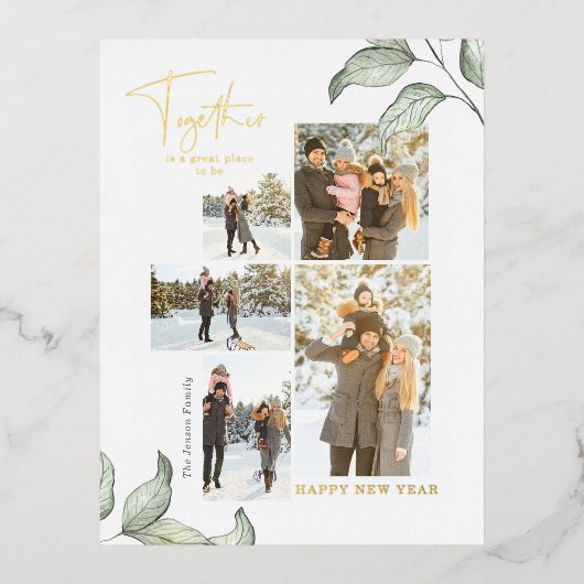 Samen Nieuwe jaren Foto Gold Folie Feestdagen Briefkaart (Voorkant)