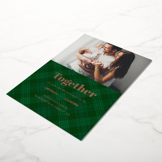 Samen onze favoriete huisfamilie Foto Roos Gold Folie Feestdagenkaart (Gedraaid)