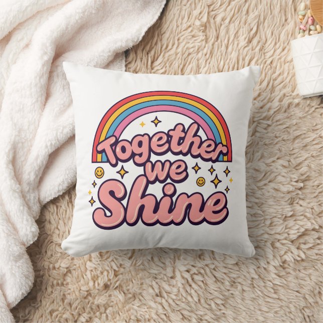 Samen Schijnen We – Regenboog Retro Pride Citaat Kussen (Deken)