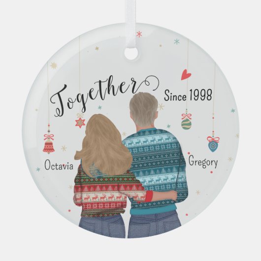 Samen sinds paar kerstversiering glas ornament (Voorkant)