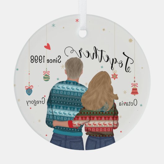 Samen sinds paar kerstversiering glas ornament (Achterkant)