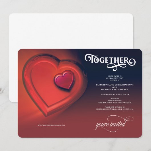 Samen, twee harten, rood Verloving Aankondiging (Voorkant / Achterkant)