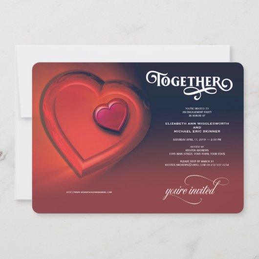 Samen, twee harten, rood Verloving Aankondiging (Voorkant)