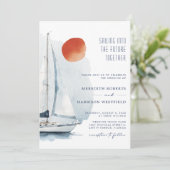 Samen varen naar de toekomst met nautische bruilof kaart (Staand voorkant)