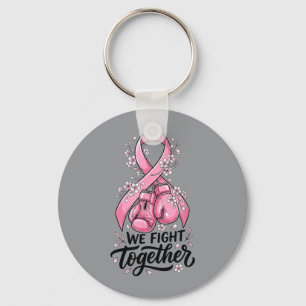 Samen Vechten Roze Lint Boksen Borstkanker Sleutelhanger