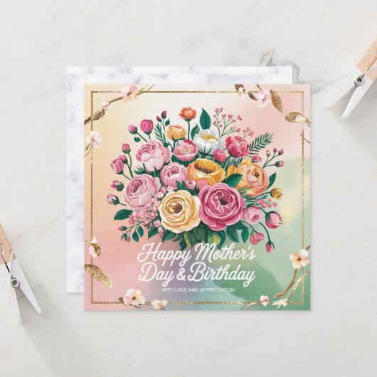 Samen vieren we de verjaardag van Moederdag Kaart (Voorkant / Achterkant in situ)