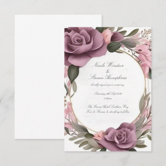 Samen voor altijd Mauve Floral bruiloft uitnodigin (Voorkant / Achterkant)