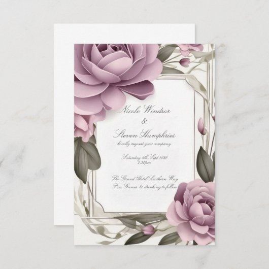 Samen voor altijd Mauve Floral bruiloft uitnodigin (Voorkant / Achterkant)