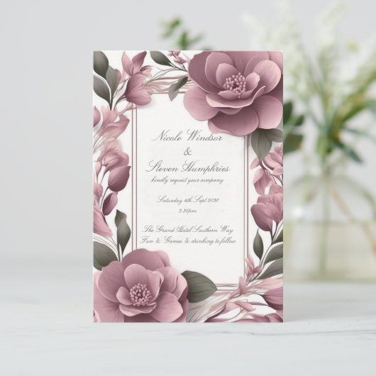 Samen voor altijd Mauve Floral bruiloft uitnodigin (Staand voorkant)