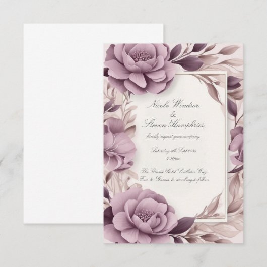 Samen voor altijd Mauve Floral bruiloft uitnodigin (Voorkant / Achterkant)