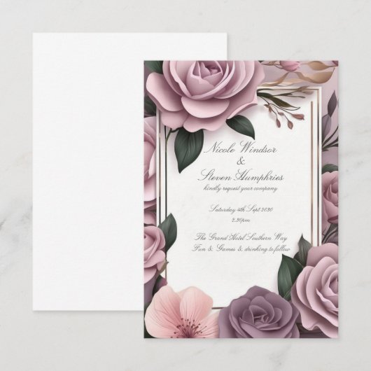 Samen voor altijd Mauve Floral bruiloft uitnodigin (Voorkant / Achterkant)