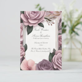 Samen voor altijd Mauve Floral bruiloft uitnodigin