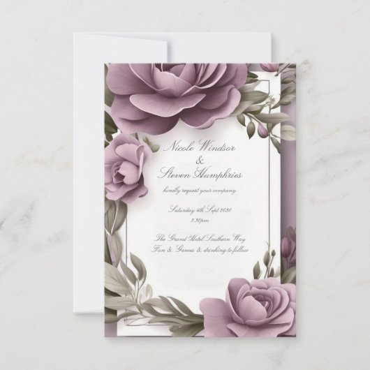 Samen voor altijd Mauve Floral bruiloft uitnodigin (Voorkant)