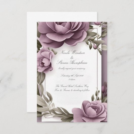 Samen voor altijd Mauve Floral bruiloft uitnodigin (Voorkant / Achterkant)