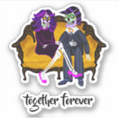 Samen voor altijd moderne suiker schedels gele ban sticker (Voorkant)