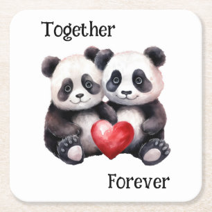 Samen voor altijd Panda paar Kartonnen Onderzetters