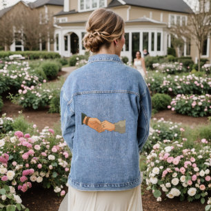 Samen Voor Altijd – Romantische Hand in Hand Kunst Denim Jacket