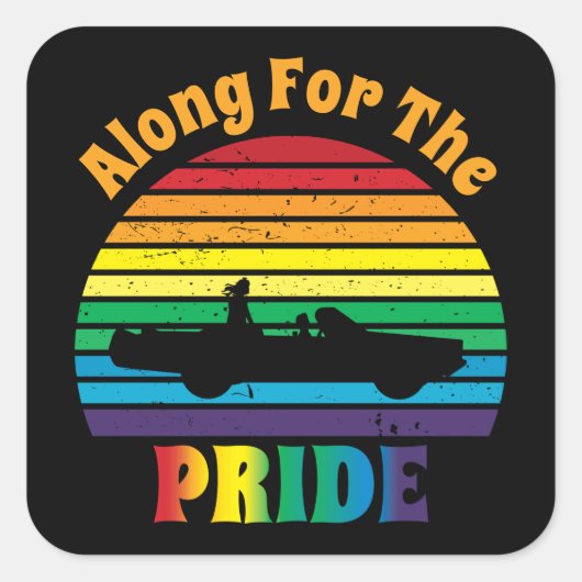 Samen voor de Pride Retro 70's Rainbow Sunset Butt Vierkante Sticker (Voorkant)