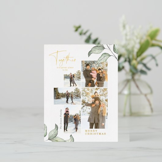 Samen voor kerstfoto Gold Folie Feestdagen Briefkaart (Staand Voorkant)