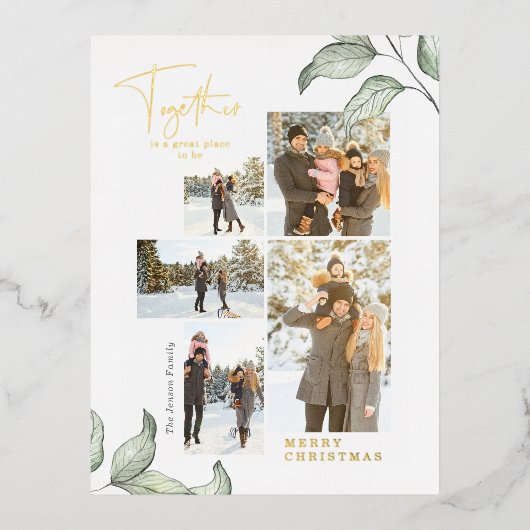 Samen voor kerstfoto Gold Folie Feestdagen Briefkaart (Voorkant)