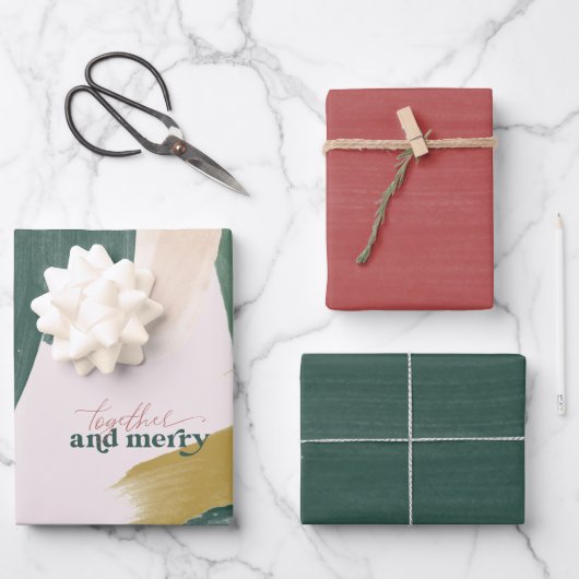 Samen & Vrolijk | Abstracte Moderne Kerstmis Inpakpapier Vel (Voorkant)