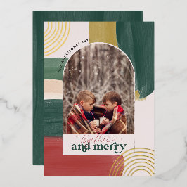 Samen & Vrolijk | Foto Boog Modern Kerstmis Folie Uitnodiging