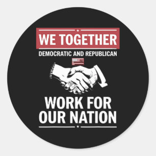 Samen werken de Democraten en de Republikeinen voo Ronde Sticker