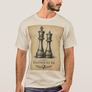 Samen Winnen Vintage Schaak Koppel T-shirt
