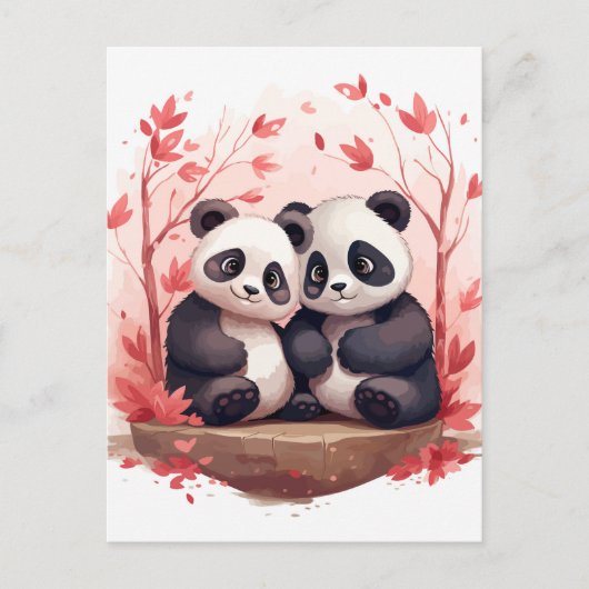 Samen zo gelukkig Panda paar Briefkaart (Voorkant)